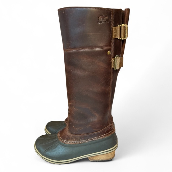 Sorel Slimpack II Riding Tall Duck Boots Brown Waterproof Leather Buckles Sz 9.5 - Picture 2 of 13